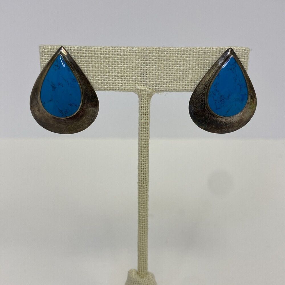Sterling Silver Turquoise Teardrop Earrings Posts Pierced Vintage
